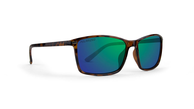 Murphy, a pair of tortoise sunglasses with green mirrored lenses called "The Aviator,"