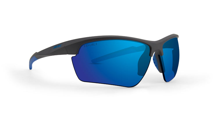 Kennedy Sport Wrap Sunglasses with Black Frame and Blue lenses 