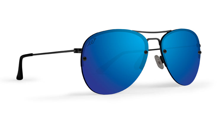 Emerson lifestyle sunglasses with black frames and polarized blue mirror lenses