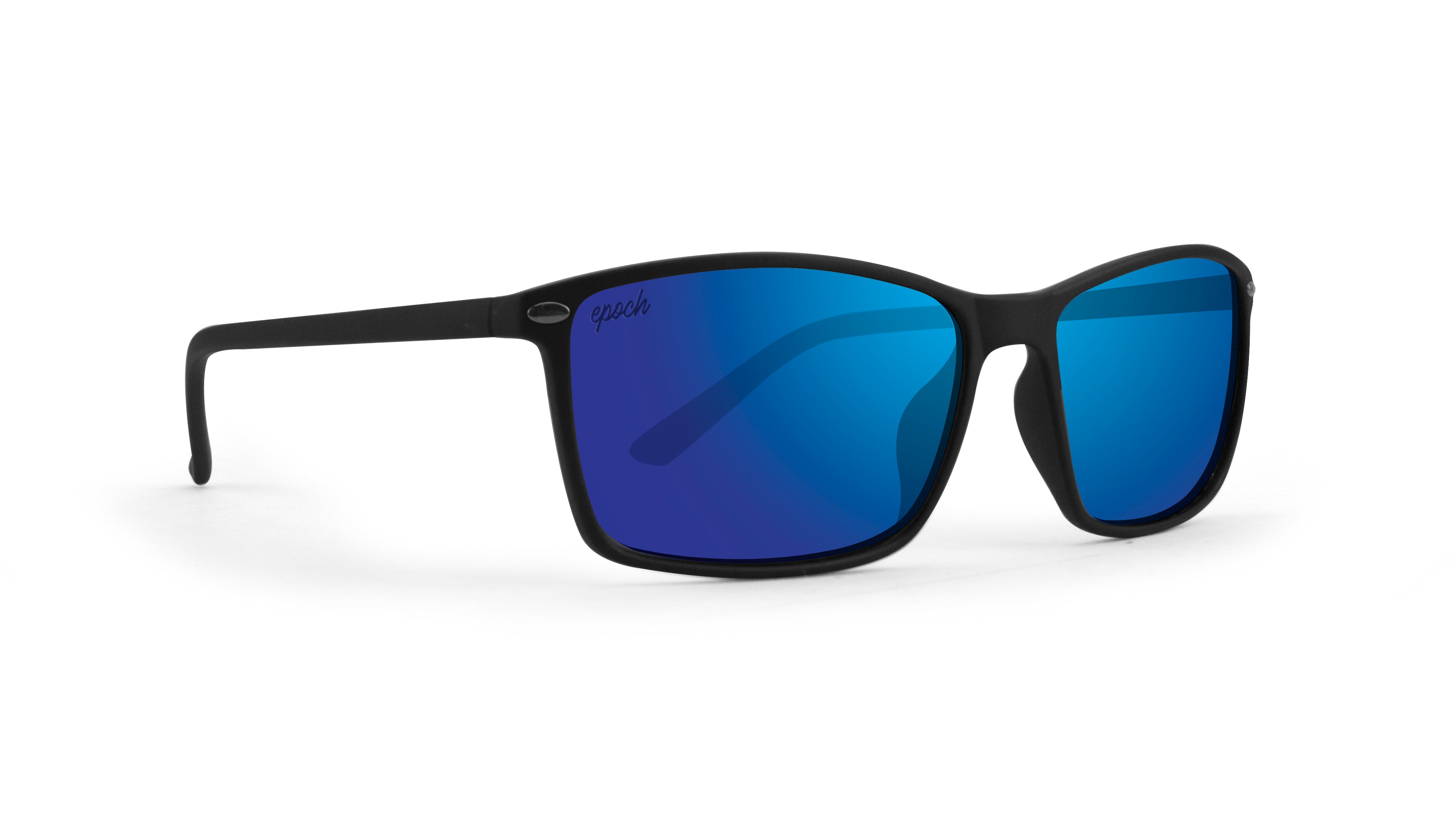 Murphy Sunglasses with black frame and polarized blue lenses by Epoch Eyewear