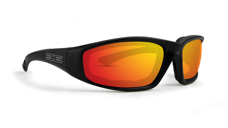 Foam sunglasses with Orange mirror lens and black frame in US 