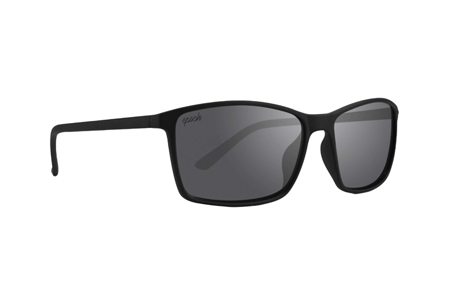 A pair of black sunglasses with grey lenses by epoch eyewear 